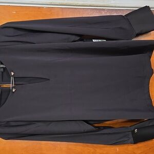 Donna Karan New York Black Blouse Size L Gold Hardware V-Neck NWT